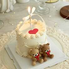 1pc/5pcs 3D Realistic Brown Bow Teddy Bear Cake Topper, For Birthday Party Wedding Cake Decoration - Multicolor - View 6