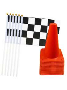 Traffic Cones And Racing Checkered Flags Black White Flags Racing Theme Decorations For Race Car Birthday Party Supplies