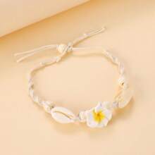 1 pièce Bracelet de cheville crocheté fleur de coquillage bohème naturel, bracelet de cheville tressé marguerite pour les vacances à la plage. Bijou idéal pour les femmes à porter au quotidien.