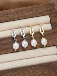 ORSA JEWELS 1 par de pendientes de plata de ley 925 con perlas de agua dulce en forma de gota y circonita brillante, diseño de clip de papel como joyas de mujer para regalo de cumpleaños, Día de San Valentín, boda, compromiso y uso diario