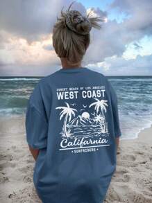 Women's New Summer Casual Round Neck Short Sleeved T-Shirt With Simple And Versatile Palm Tree Slogan Print Suitable For Daily Wear. Graphic Tees Women Vacation Women