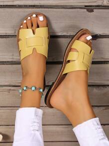 Sandalias romanas tejidas para mujer, pantuflas planas para exteriores antideslizantes, zapatos de playa casuales de verano, de moda adecuados para vestidos, vacaciones