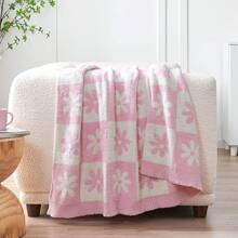 Sofa Blanket Living Room Cover SetSac Leopard Throw Blanket Couch Bed Sofa 50x60 Inches, Reversible Beige Leopard Blanket Ultra Soft Cozy Blankets Women Mothers Birthday Gifts - 淡粉色花 - 查看 2