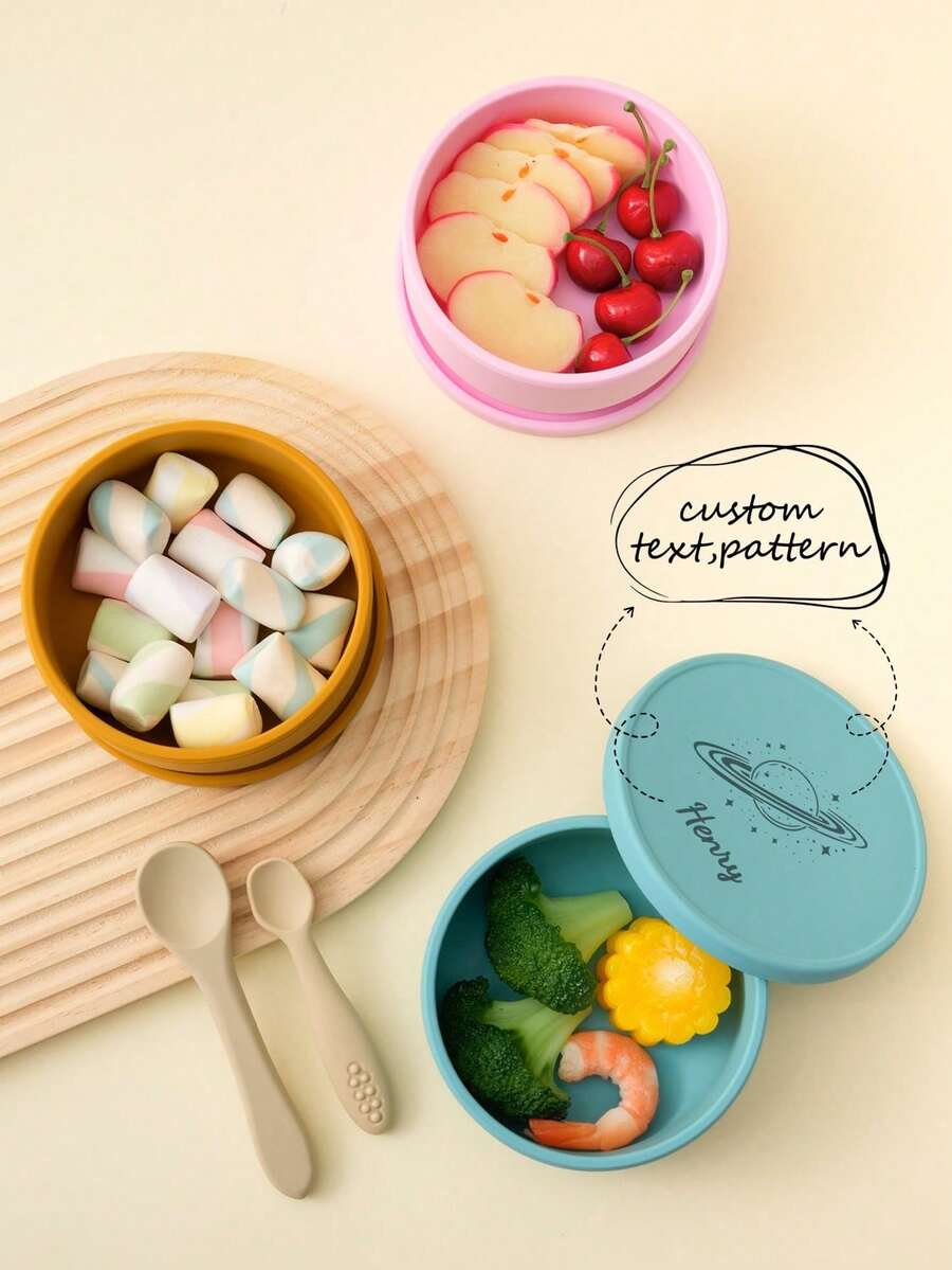 1pc Customized Silicone Baby Bowl, Feeding Training Tableware, Personalized Infant Food Storage - Multicolor - View 1