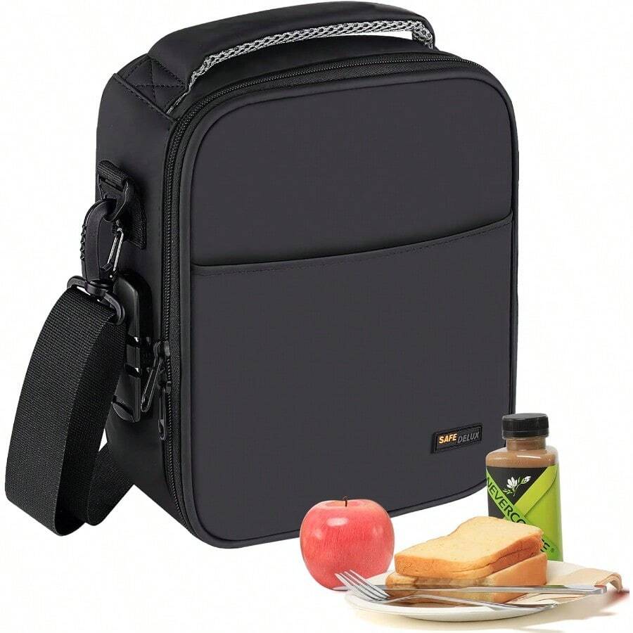 Lockable Lunch Box With Combination Lock Insulated Lunch Bag Reusable Leakproof Cooler Bag For Travel Work Black - Black - View 1