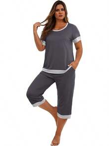 S.PrinStory Women's Pajama Set Short Sleeve Shirt And Pants Sleepwear Pjs Sets Lounge Set - Dark Grey - View 4