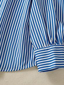 Women Casual Striped Print Shirt - Blue and White - View 8