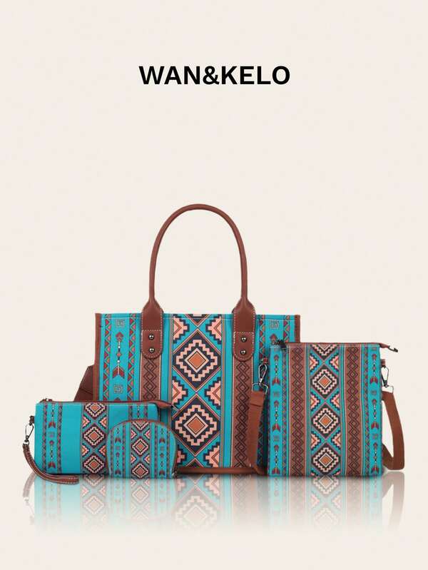 4-Piece Bohemian Tasseled Handbag Set, Large Capacity Vintage Tote & Crossbody Bags, Suitable For Vacation, Travel, Gifting