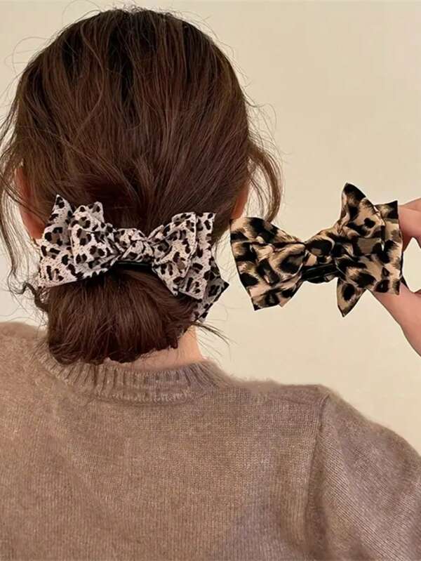 [2 piezas Pinzas para el cabello con estampado de leopardo] Set de 2 pinzas para el cabello con estampado de leopardo para mujeres, accesorios para el cabello con estampado de leopardo vintage chic de tela para recogidos y peinados, perfectos para fiestas y uso diario, regalo para ella, pinzas planas