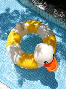 1 件可爱鸭子充气游泳圈，蓝色/黄色，夏季泳池和沙滩浮圈，派对使用，完美的夏季礼物，游泳池浮动休息室，为孩子们的假期带来乐趣和放松 - 彩色 - 查看 8