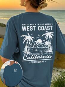 Women's New Summer Casual Round Neck Short Sleeved T-Shirt With Simple And Versatile Palm Tree Slogan Print Suitable For Daily Wear. Graphic Tees Women Vacation Women