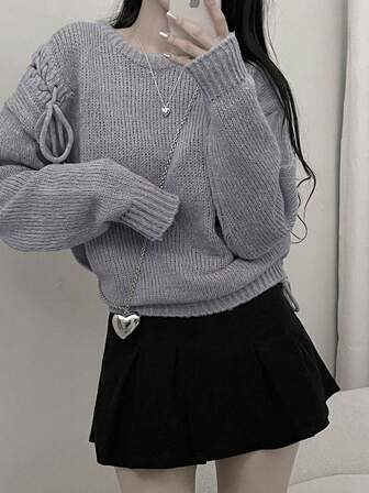 Casual Women Long Sleeve Sweater With Bow Design