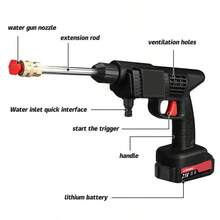 2 Battery Portable Cordless Car High Pressure Washer Jet Water Wash Cleaner Gun(Without Bucket) - Black - View 8