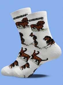 1 Pair Of Cartoon Dog Pattern Men's Mid Length Socks