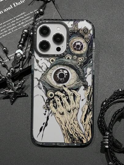 Goth 1pc Scary Eyeball Print Pattern Black Edge Shockproof Phone Case, Compatible With Apple IPhone11/12/13/14/15/16/16PRO/16PROMAX, Galaxy A05/A15/A25/A35/A53/A54/A55/S23/S24