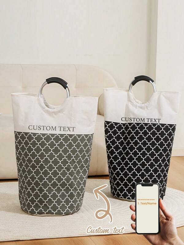 Custom Name Text Folding Laundry Basket Bathroom Large Capacity Fabric Change Laundry Storage Bucket Lantern Print Laundry Basket Wholesale