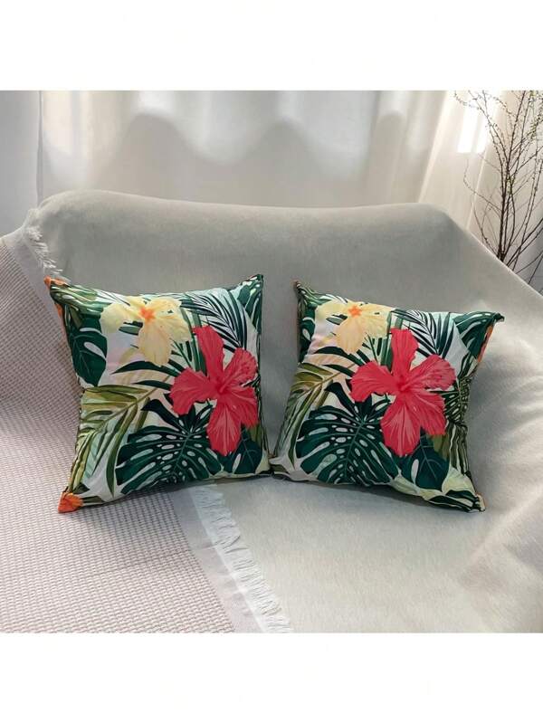 Ensemble de 2 housses de coussin de jeter fleur d'hibiscus, carrées 46 cm x 46 cm, housses de coussin hawaïennes en peluche, couvercles de coussin d'extérieur tropical, décoration d'Hawaï pour la chambre, le canapé, le salon, housse de coussin, décoration de maison, décoration de chambre