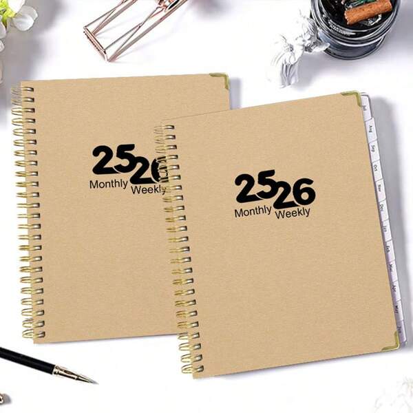 دفتر تخطيط باللغة الإنجليزية 2025-2026، غلاف من ورق كرافت A5، سجل العمل، كتاب التخطيط، عودة إلى المدرسة، مستلزمات مدرسية