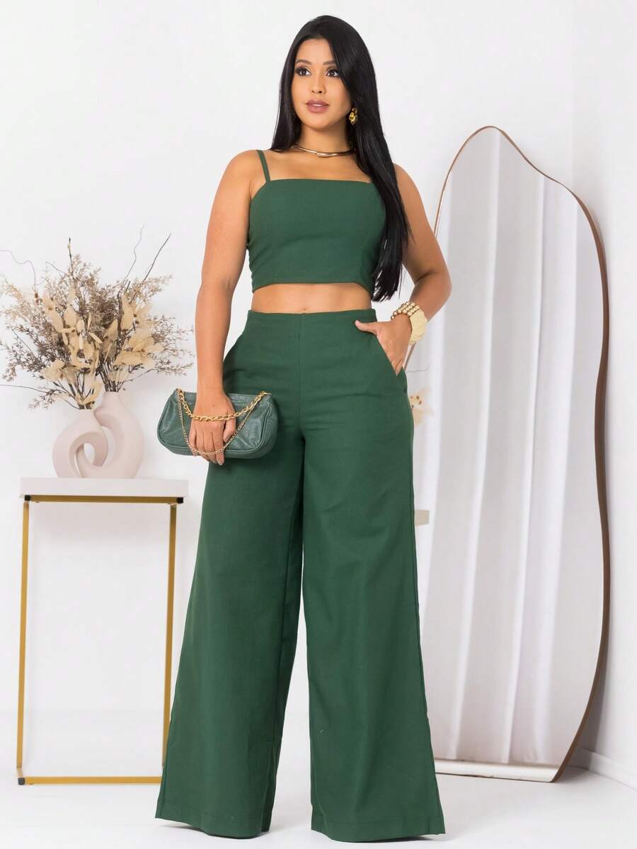 Simple Casual Elegant Pocket Set Women Birthday Party Spring Set - Hunter Green - View 1
