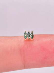 1PC 925 Sterling Silver Natural Green Agate Marquise Flat Back Cartilage Helix Piercing Fine Jewelry For Daily Wear Wedding Party Engagement Anniversary Valentine's Day