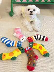 1 件宠物卡通袜子玩具、隐藏食物声音玩具、狗玩具、咀嚼磨牙益智玩具、慢食玩具、宠物玩具、宠物用品 - 彩色 - 查看 5