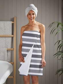 超大柔软吸水条纹沙滩巾 - 现代针织面料，是旅行、度假、泳池和露营的理想之选 - 棕色和绿色可选，必备旅行现代针织吸水毛巾 - 灰色 - 查看 7