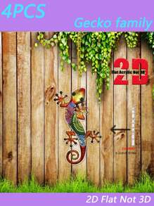 4 Stücke Acryl Gecko Familien Kunst Deko Hängende Ornamente für Zuhause, Gartenzaun Dekoration, Außendekoration, Gartenzaun Zubehör