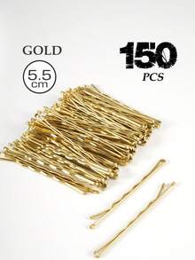 150/100/50个装黑色金属实心休闲波浪发夹，适合女性和女孩，防滑发夹，适用于所有发质，适合日常使用和发型设计，可用作学校用品、发饰、头部饰品、女士发饰、发夹，适合夏季、假期、旅行、节日、派对等场合。 - 金色 - 查看 22