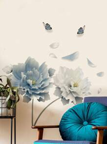mama look 1 Stück große blaue Blumen Wandaufkleber, abnehmbar und selbstklebend, kann verwendet werden zur Dekoration von Wohnzimmer, Schlafzimmer Hintergrund, PVC abnehmbarer Raumdekoration Heimdekoration Tapeten Wandpapier Badezimmer Küche Wandaufkleber Wanddeko Wandsticker