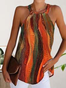 Spring/Summer Fashionable Floral Print Sleeveless Dress, Lightweight & Elegant, Versatile For Casual, Vacation, Work, Wedding, Party, Beach, Sleepwear - Orange - View 4