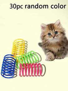 Juguete para gato que se juega solo, muelle de plástico de colores de rebote interactivo para gatos, suministros para gatos, juguetes de muelle espiral/papel arrugado para gatos, 2/4/8/10/12/14/20/30/40/50/60 piezas, juguetes creativos para matar el tiempo y mantener la salud, juguetes de plástico resistente de colores para golpear, morder, cazar, adecuados para gatitos, regalo de San Valentín para gatos/perros