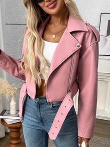 Women's Solid Color Minimalist Zip-Up Short Jacket, Daily Wear