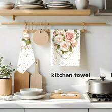 1set/2pcs/4pcs Elegant And Beautiful Rose Patterns Dish Towel, Scouring Pad, Suitable For Restaurant, Kitchen, Bathroom, Daily Decoration, Family Party Decoration, Home Decoration, Household Items, As Gifts
