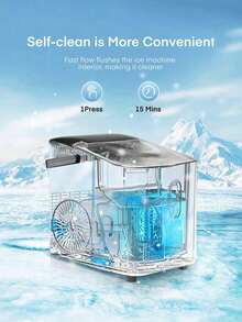 Ice Maker Machine Countertop, 14KG In 24H, Ice Ready In 5 Mins, 2 Bullet Ice Sizes, Self-Cleaning Portable Ice Cube Maker With Handle, Ice Scoop & Basket, Home/Kitchen/Office/Bar - UK Plug(220-240V) - View 7