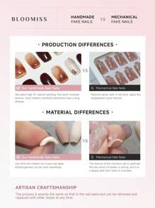 10 Pieces Of Handcrafted Press On Nails Short , Purple Nails , Gentle Flowers , Reusable Fake Nails