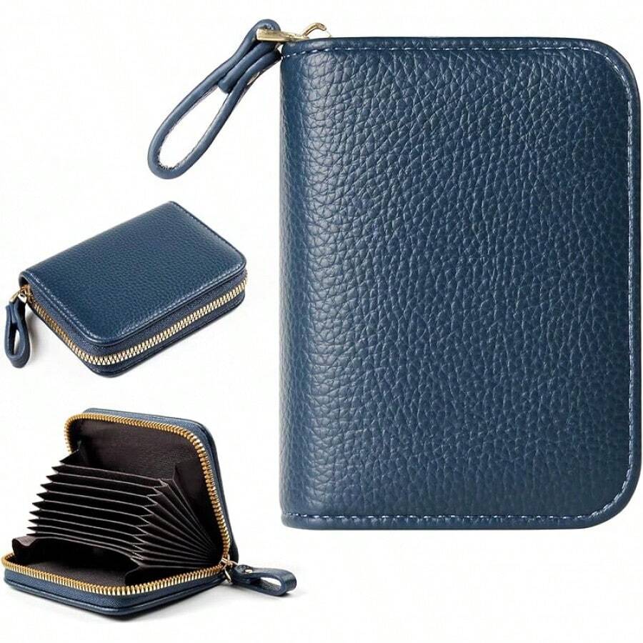 Marshal Genuine Leather Credit Card Wallet With Zipper Case Holder Security Travel Rfid