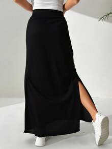 Falda midi con abertura v en el costado ligera cómoda sencilla