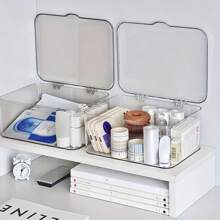 1 szt. Pudełko do przechowywania z pokrywą akrylową, przezroczyste, pyłoszczelne, odpowiednie do masek, niezbędnych rzeczy na biurko, organizacja akcesoriów do sypialni i biura, lekki, wielofunkcyjny pojemnik do pielęgnacji skóry, karty