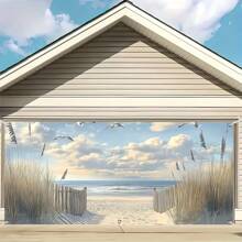 2D Banner, 1pc Beach Scenery Background - No Electricity Required, Vibrant Coastal Landscape With Birds And Clouds, Suitable For Winter Holidays, New Year Parties, Garage Door Decor, Indoor/Outdoor Use, Beach Decor, Festival Party Decor, Beach Entrance, Easy Installation Background