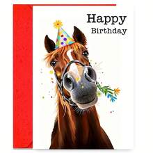 1/2/5/10pcs Humorous Horse Birthday Card With Party Hat & Confetti Design - Funny Animal-Themed Greeting Card For Dad, Anyone - Includes Envelope, High-Quality Paper, Dad Birthday Card, Vibrant Colors, Sturdy Envelope, Gift Givers - Multicolor - View 9