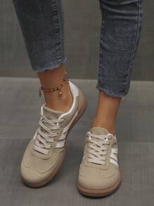 Women's Casual Soft Flat Slip-On Outdoor Sport Shoes With Color Blocking, Lightweight & Anti-Slip, Spring Autumn Season