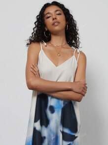 Women's Fashion Floral Print V-Neck Casual Vacation Style Spaghetti Strap Backless Summer Dress, Se-Hore Design