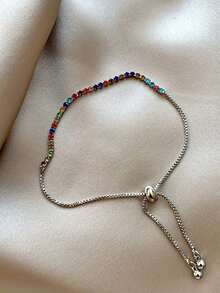 1pc Luxury Niche Design High-End Versatile BFF Accessory Lucky Rainbow Candy Dopamine Bracelet, Crystal Color/Quantity Random - Silver - View 3