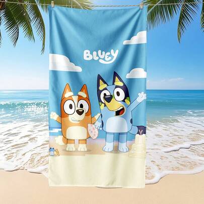 Bluey 1 pieza Toalla de playa azul, toalla de playa/baño con patrón azul y bingo, toalla de playa de moda, toalla de baño súper absorbente, adecuada para baño, natación, fitness, yoga, de material de microfibra suave y cómodo, ligera y portátil, a prueba de viento y protección solar, anti-arena, adecuada para viajes de verano, vacaciones, decoración de baño, con o sin opción de bolsa de almacenamiento