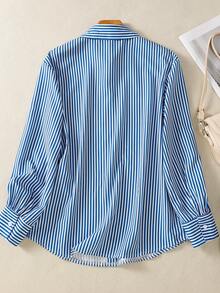 Women Casual Striped Print Shirt - Blue and White - View 4