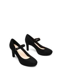 Women's High Heels Mary Jane Pumps Round Close Toe Elegant Classic Comfortable Low Platform Office Work Dress Shoes - Da lộn màu đen - Xem 5