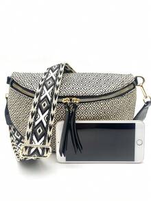 Women Casual Waist Bag, Retro PU Fanny Pack, Multi-Pocket Travel Chest Bag For Outdoor - Black Silk Inlay - View 1