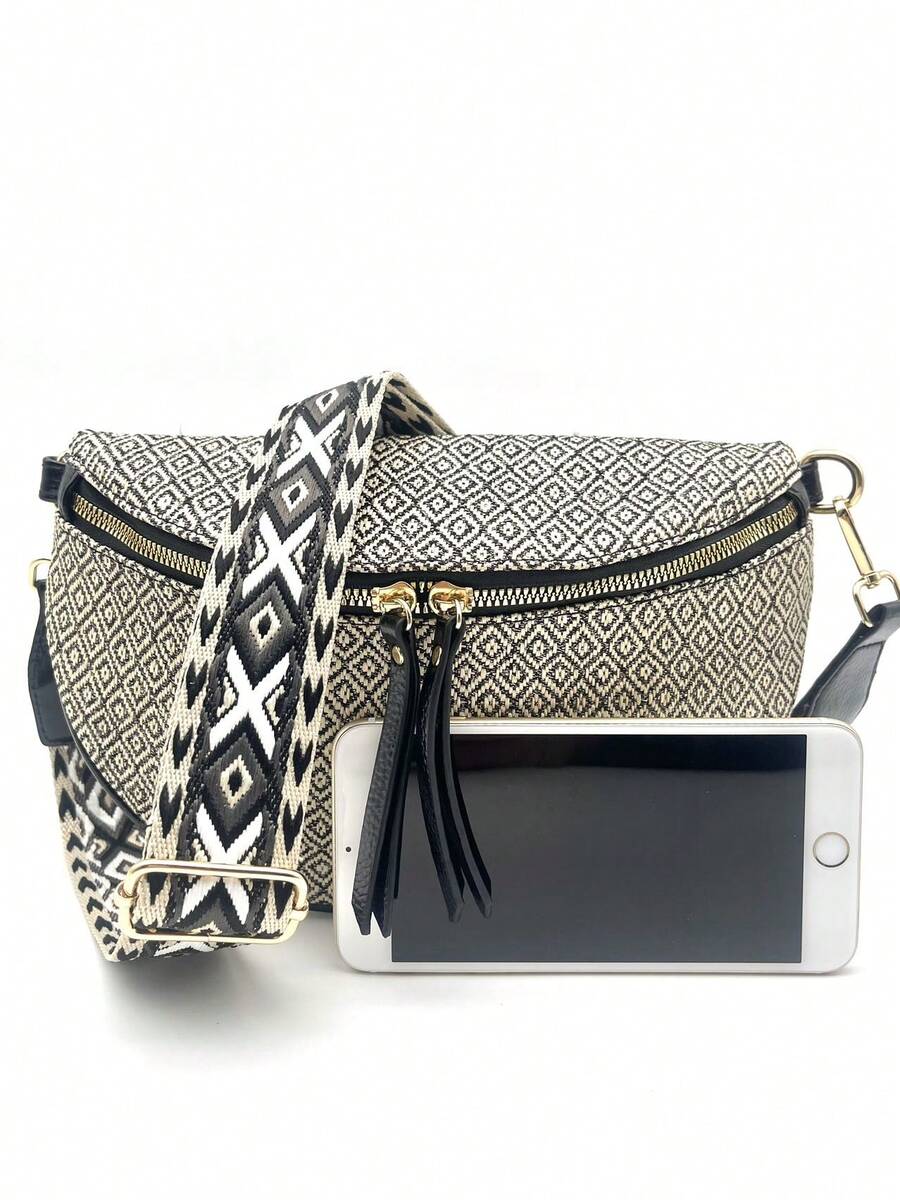 Women Casual Waist Bag, Retro PU Fanny Pack, Multi-Pocket Travel Chest Bag For Outdoor - Black Silk Inlay - View 1