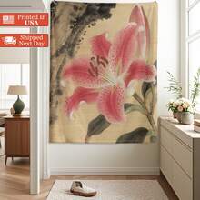 Lily Plant Tapestry Room Decoration Wall Decor Blanket Symbolizing Vitality Ultra-Soft Lightweight Silky Design For Elegant Decor Warm Flannel Blanket For Sofa Bed Travel Camping Polyester Fiber Thoughtful Gift For Family Friends Valentine's Gift Shipped From USA - 彩色 - 查看 3