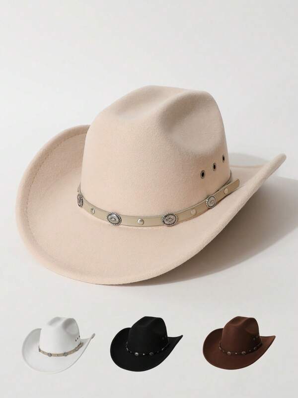 1pc Classic High Quality Wool Felt Cowboy Hat, Breathable Side Eyelets Design, Suitable For Western Themed Events, Music Festivals, Parties, Daily Wear, Fashion & Versatile